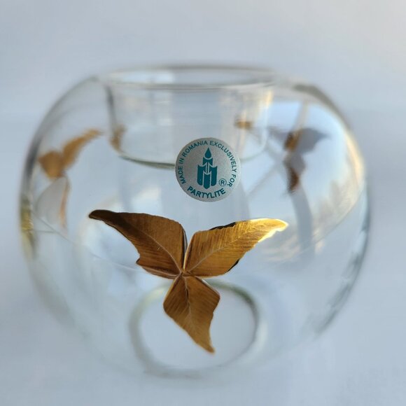 VTG RARE Partylite Mini Tuscany Glass Tealight Candle Holder with Gold Base - Picture 10 of 10